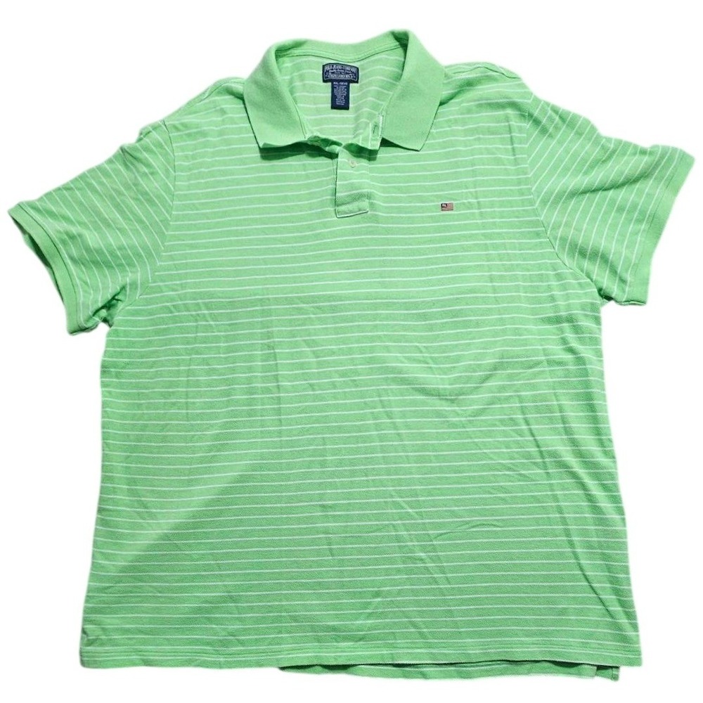 Polo Jeans Co Ralph Lauren Mens XXL Green White Striped Short Sleeve Polo Shirt